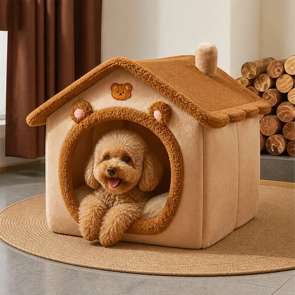 Ortekor Foldable Plush Velvet & Flannelette Pet House (Removable Washable Cushion)