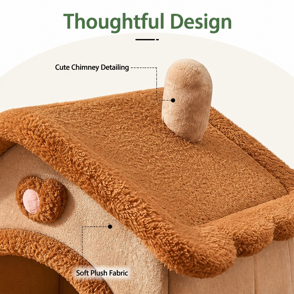 Ortekor Foldable Plush Velvet & Flannelette Pet House (Removable Washable Cushion)