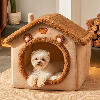 Ortekor Foldable Plush Velvet & Washable Pet House (Removable Cushion)