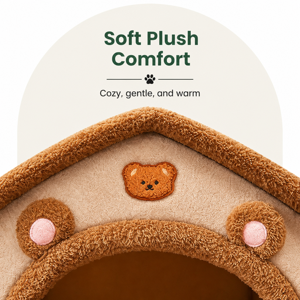 Ortekor Foldable Plush Velvet & Washable Pet House (Removable Cushion)