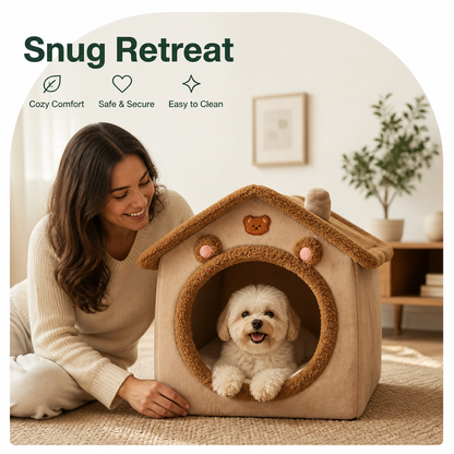 Ortekor Foldable Plush Velvet & Washable Pet House (Removable Cushion)
