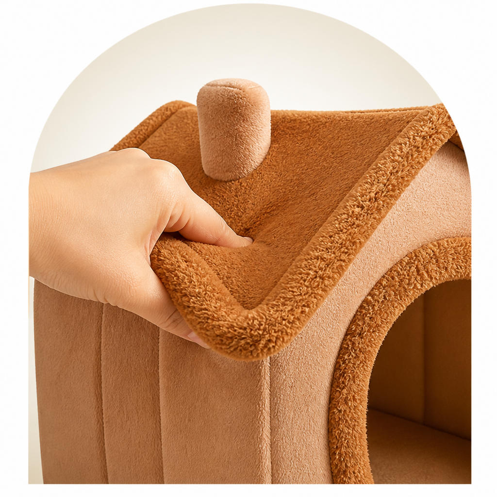 Ortekor Foldable Plush Velvet & Washable Pet House (Removable Cushion)