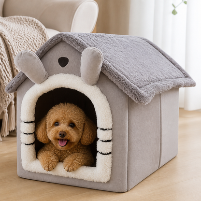Ortekor Foldable Plush Velvet & Washable Pet House (Removable Cushion)