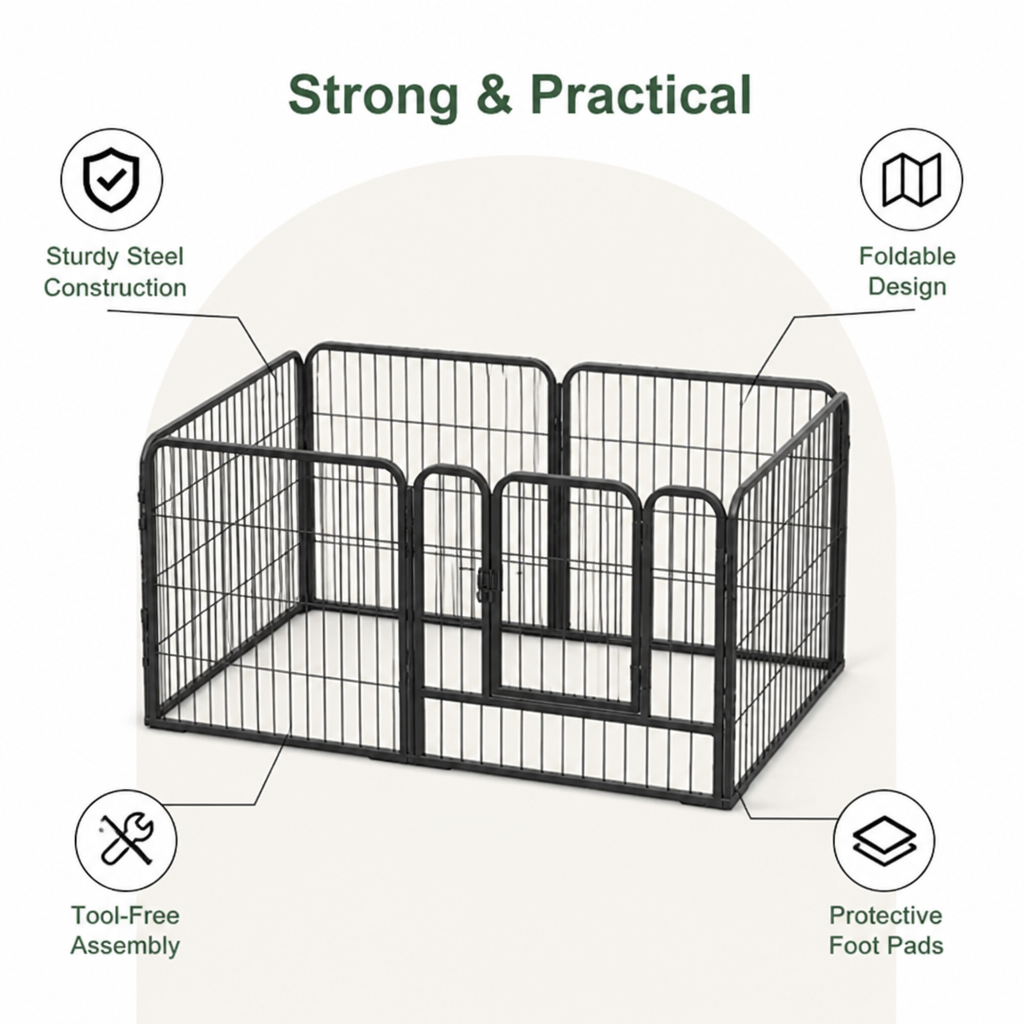 Ortekor Foldable Stainless Steel Dog Playpen (6-Panel)