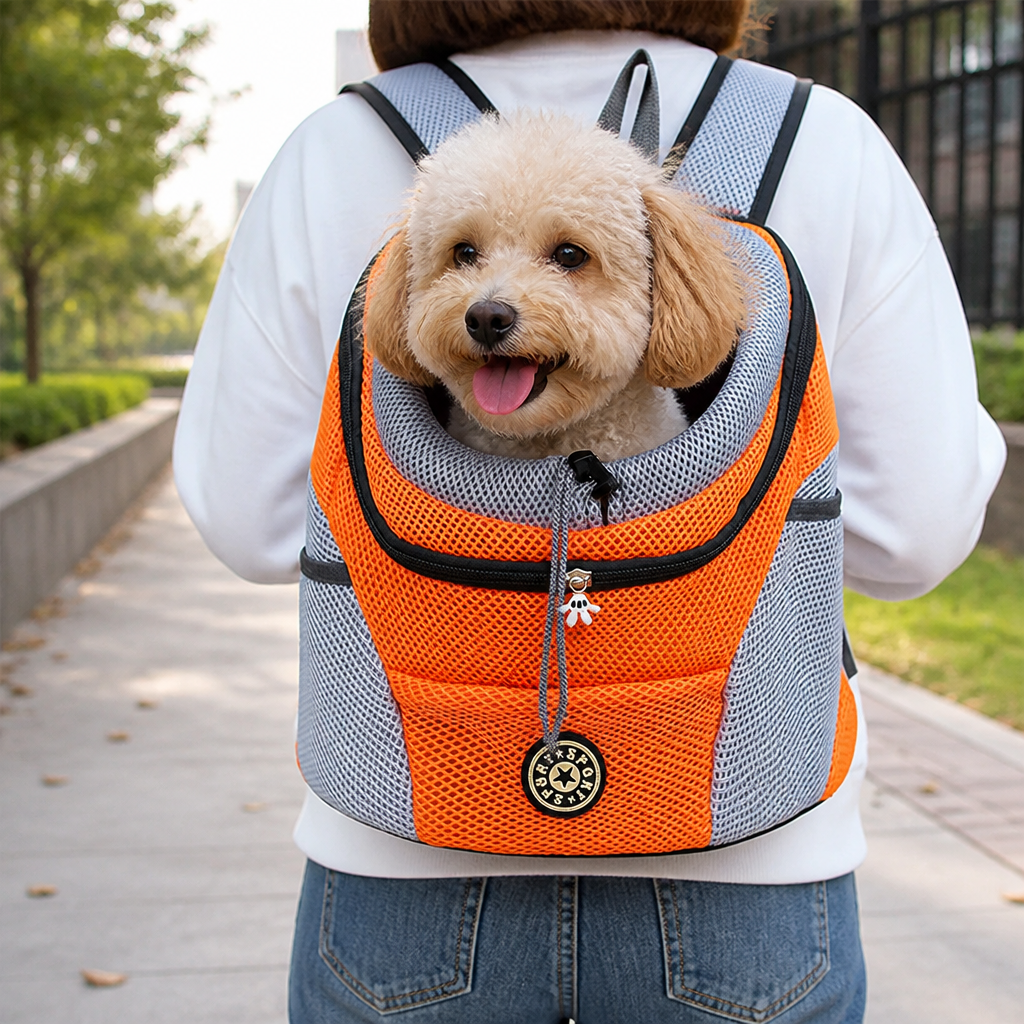 Ortekor Hands-Free & Safety Lock Oxford Mesh Dog Carrier Backpack (Machine-Washable)