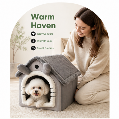 Ortekor Heated Plush Velvet & Flannel Pet House (Removable Cushion)