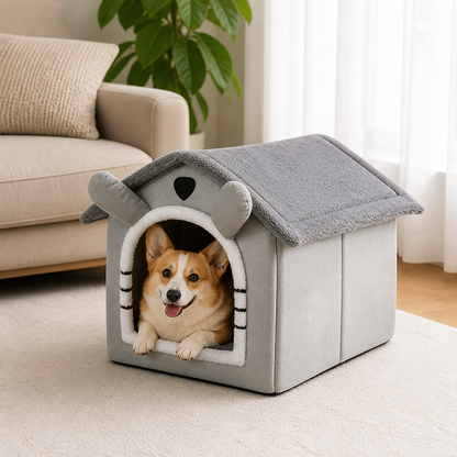 Ortekor Heated Plush Velvet & Flannel Pet House (Removable Cushion)