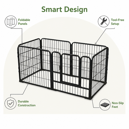 Ortekor Heavy-Duty Foldable Wood & Steel Pet Playpen
