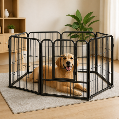 Ortekor Heavy-Duty Foldable Wood & Steel Pet Playpen