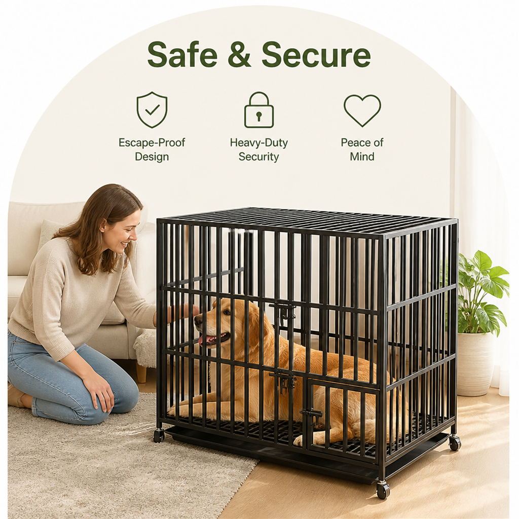 Ortekor Heavy-Duty Metal 3-Door Dog Crate (Lockable Wheels)