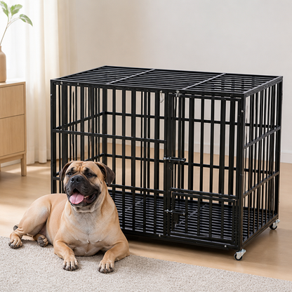 Ortekor Heavy-Duty Metal 3-Door Dog Crate (Lockable Wheels)