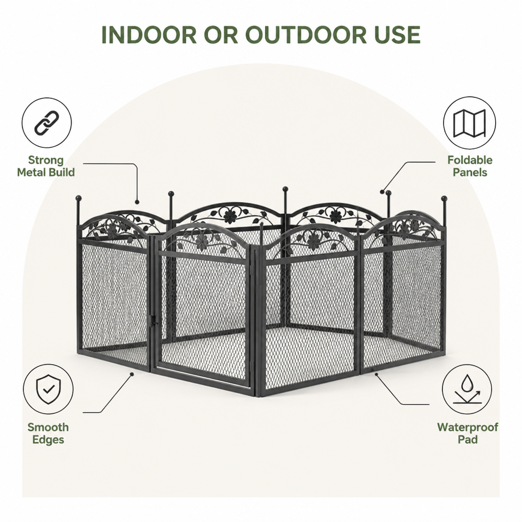 Ortekor Heavy-Duty Metal Foldable Dog Playpen (With Waterproof Pad)