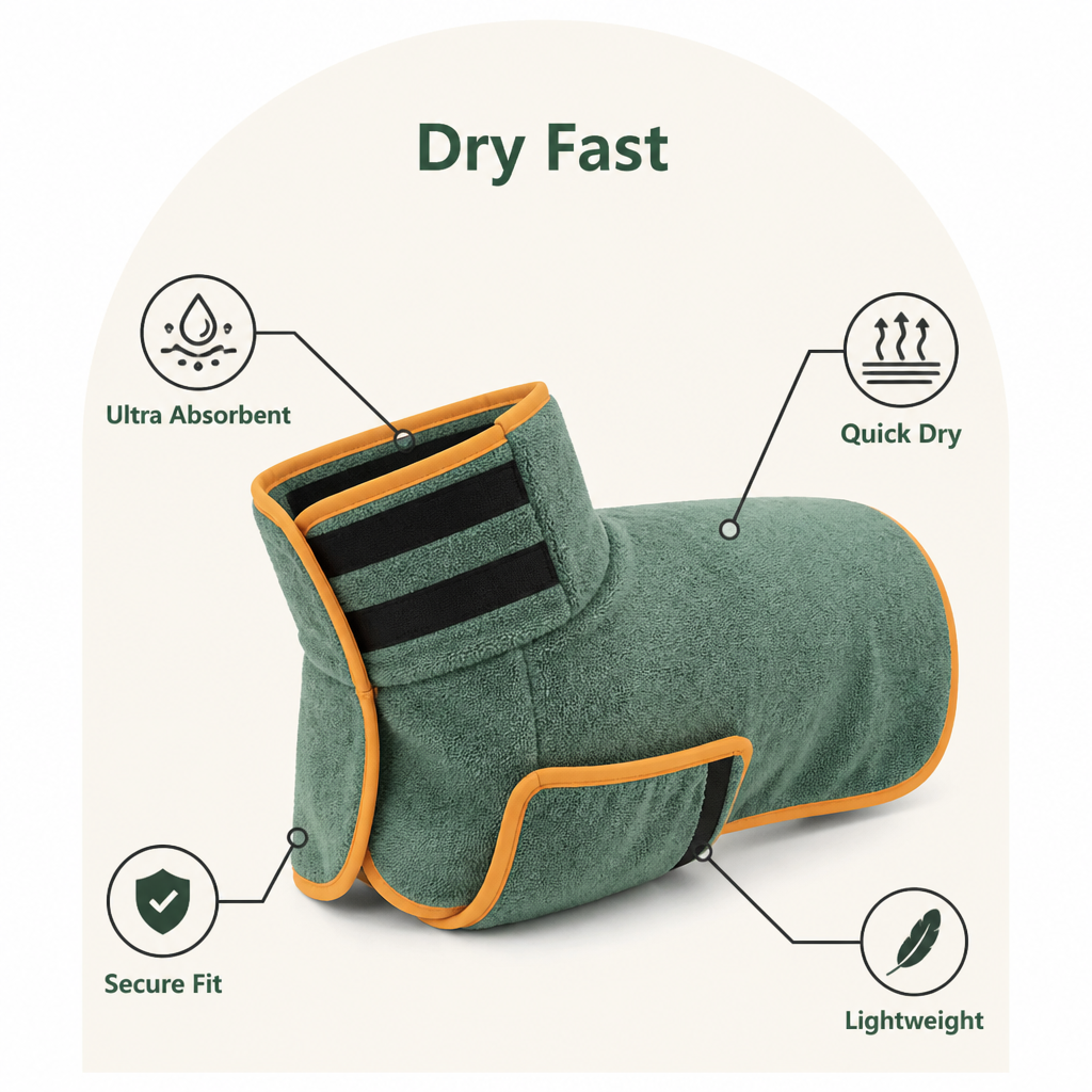 Ortekor Highly Absorbent & Quick-Dry Hooded Dog Towel (Bathrobe Style)