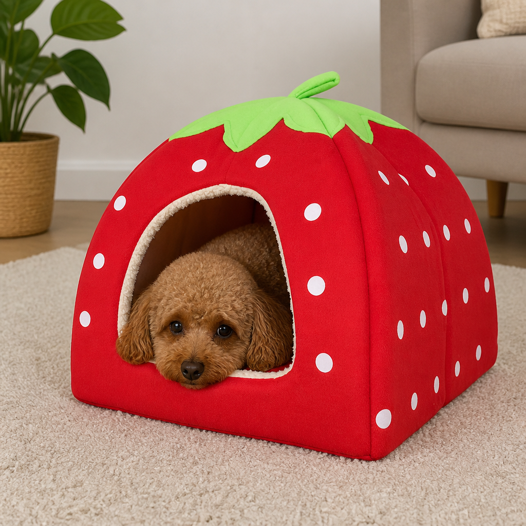 Ortekor Hooded Plush Pet Cave Bed (Removable Cushion)