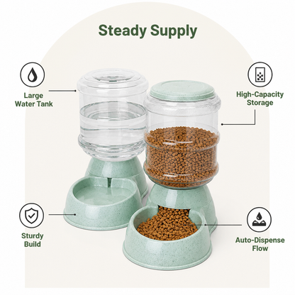 Ortekor Large Capacity Automatic Food & Water Feeder (Removable Bowls)