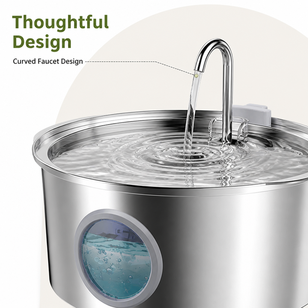 Ortekor Large-Capacity Filtered Pet Water Fountain (Water-Level Window)