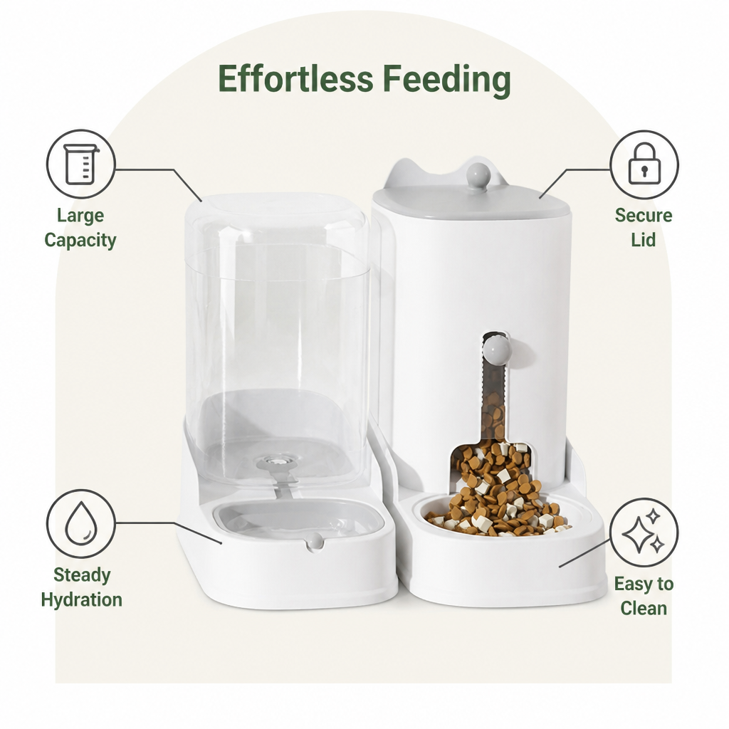 Ortekor Large Capacity Gravity-Fed Ceramic Pet Feeder & Water Dispenser