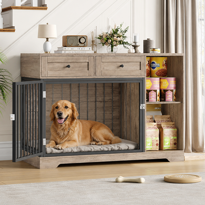 Grande cage pour chien Ortekor en bois imperméable et métal anti-morsure (avec tiroirs)