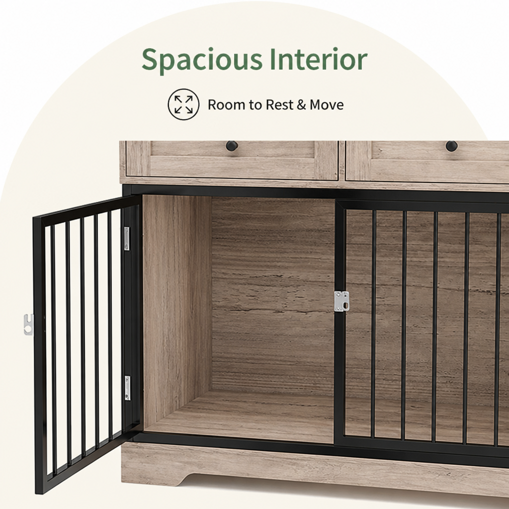 Grande cage pour chien Ortekor en bois imperméable et métal anti-morsure (avec tiroirs)