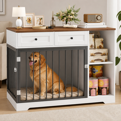 Grande cage pour chien Ortekor en bois imperméable et métal anti-morsure (avec tiroirs)