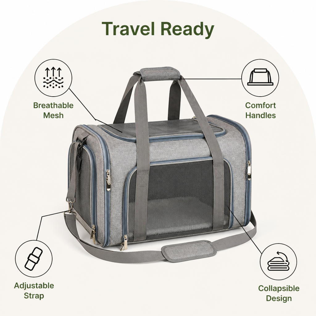 Ortekor Lightweight Collapsible Mesh Pet Carrier (Adjustable Strap)