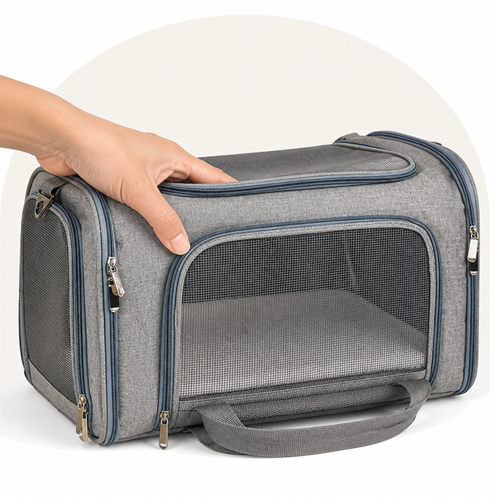 Ortekor Lightweight Collapsible Mesh Pet Carrier (Adjustable Strap)