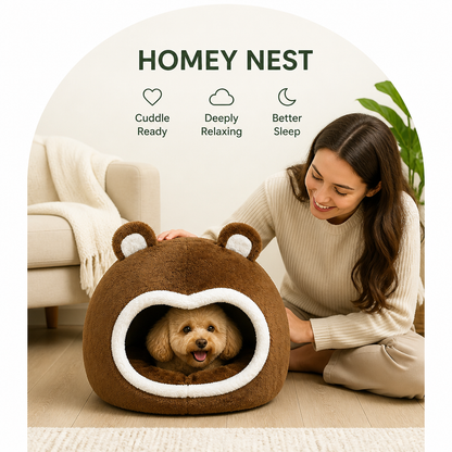 Ortekor Long Plush Hooded Pet Cave Bed