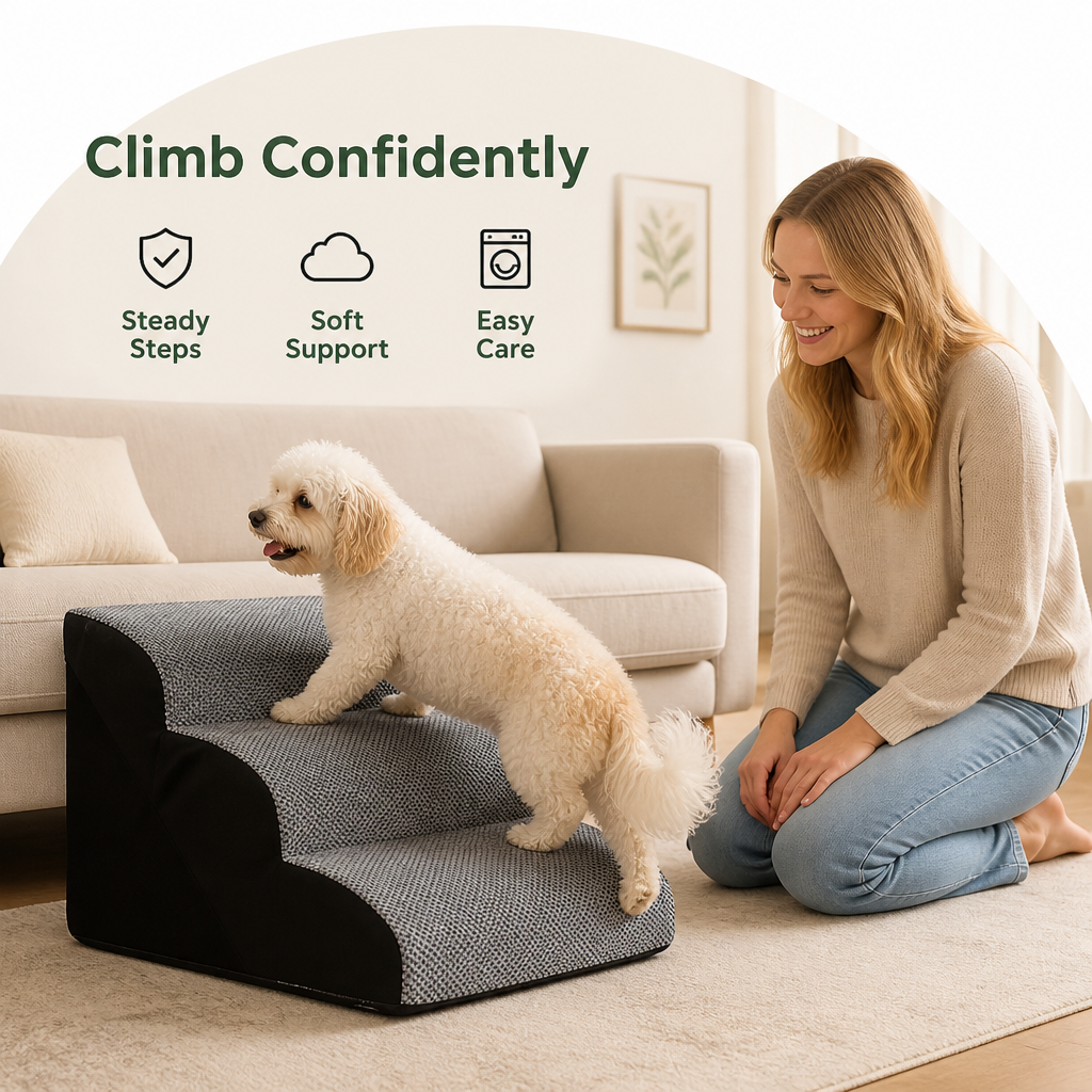 Ortekor Memory Foam & Non-Slip Pet Ramp (Washable Removable Cover)