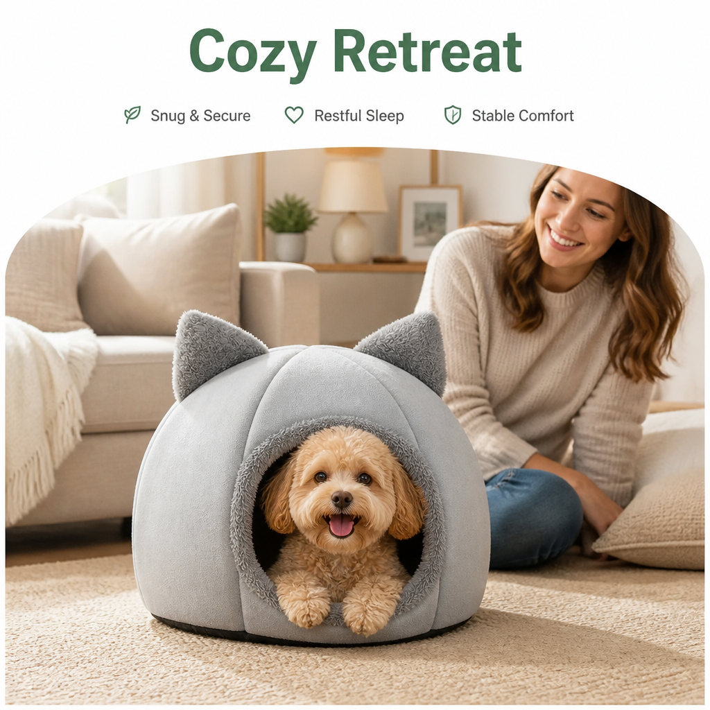 Ortekor Non-Slip Plush Cat Cave Bed (Removable Cushion)