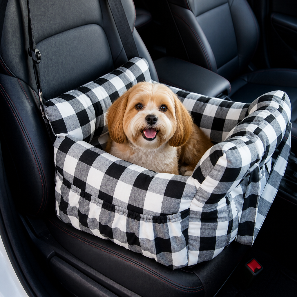 Siège auto rehausseur pour chien antidérapant et lavable Ortekor (sangles de sécurité réglables)