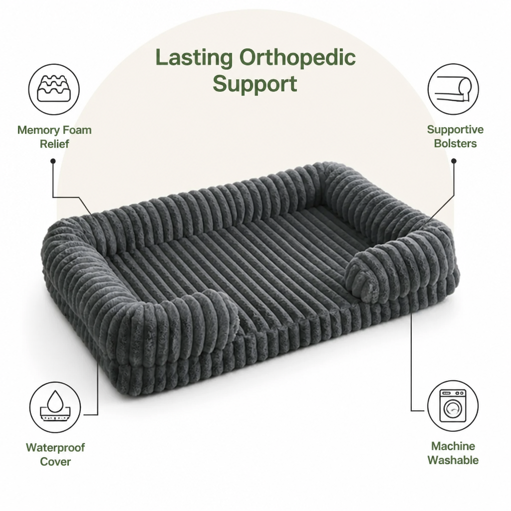 Ortekor Orthopedic Memory Foam Bolster Bed (Waterproof Removable Cover)