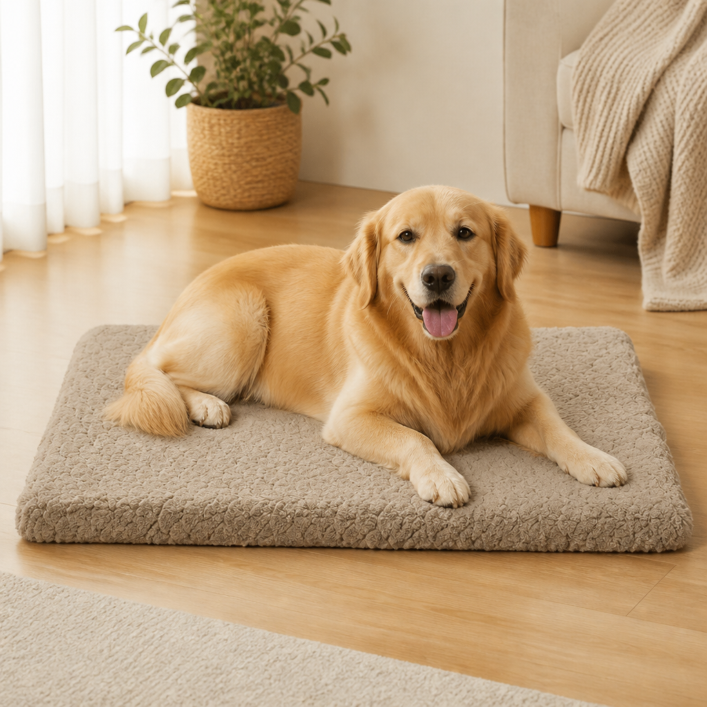 Lit pour chien en mousse à mémoire de forme orthopédique Ortekor avec housse en fausse fourrure lavable (base imperméable antidérapante)