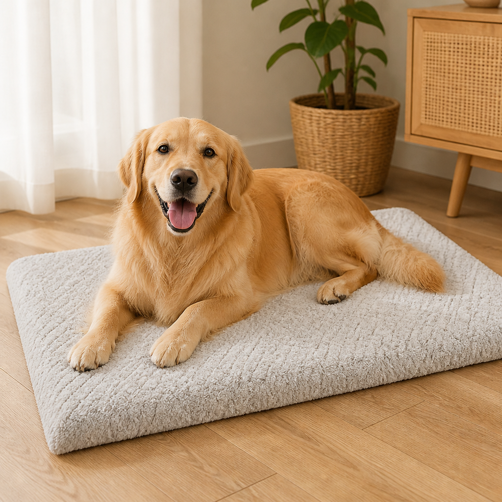 Lit pour chien en mousse à mémoire de forme orthopédique Ortekor avec housse en fausse fourrure lavable (base imperméable antidérapante)