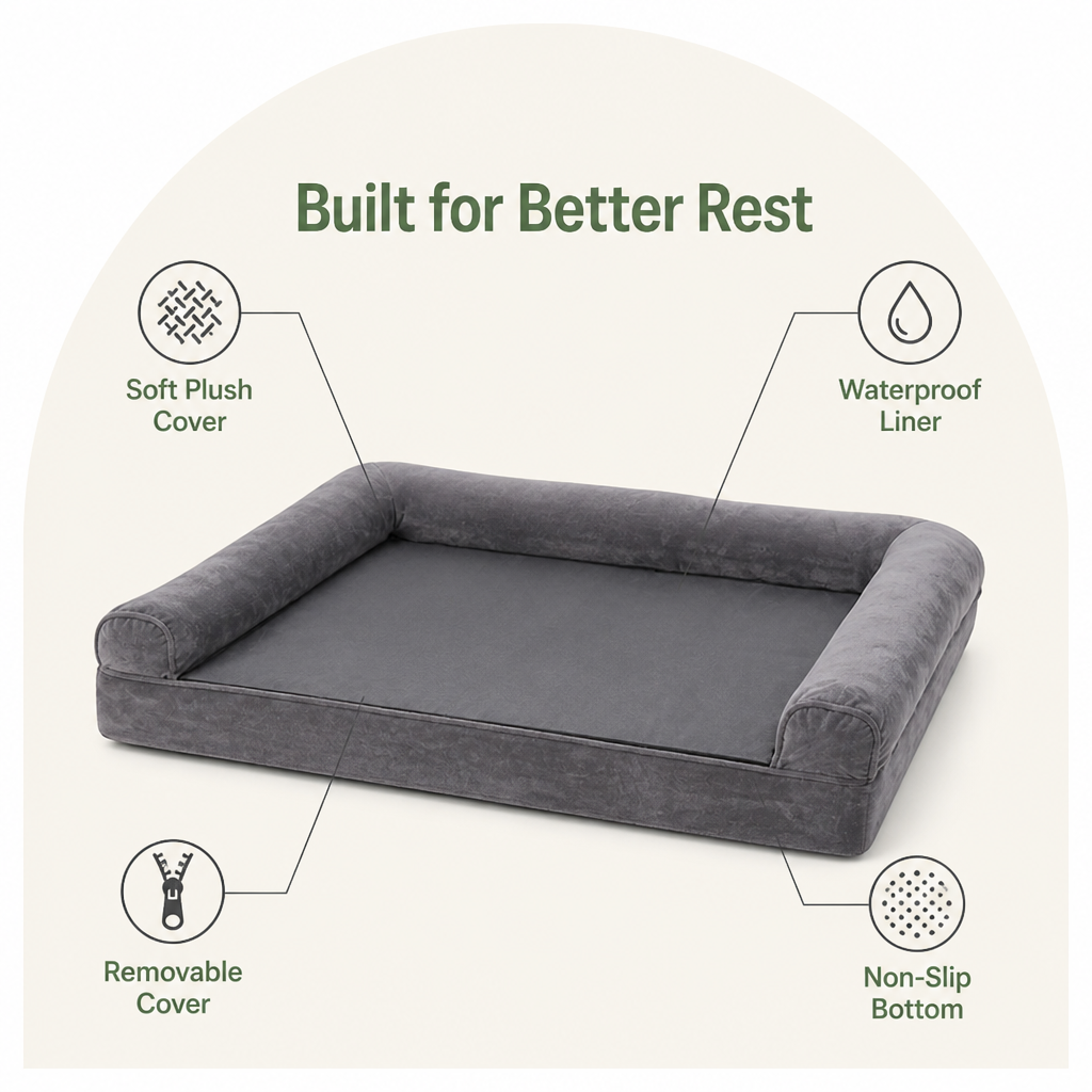 Ortekor Orthopedic Sponge Foam Dog Bed (Removable Washable Cover)