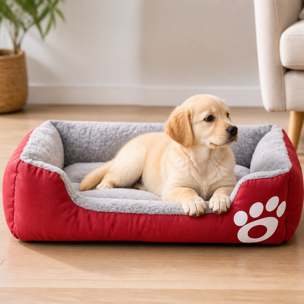Ortekor Paw-Print Plush Washable Pet Bed (Removable Cover)