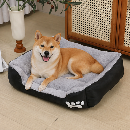 Ortekor Paw-Print Plush Washable Pet Bed (Removable Cover)