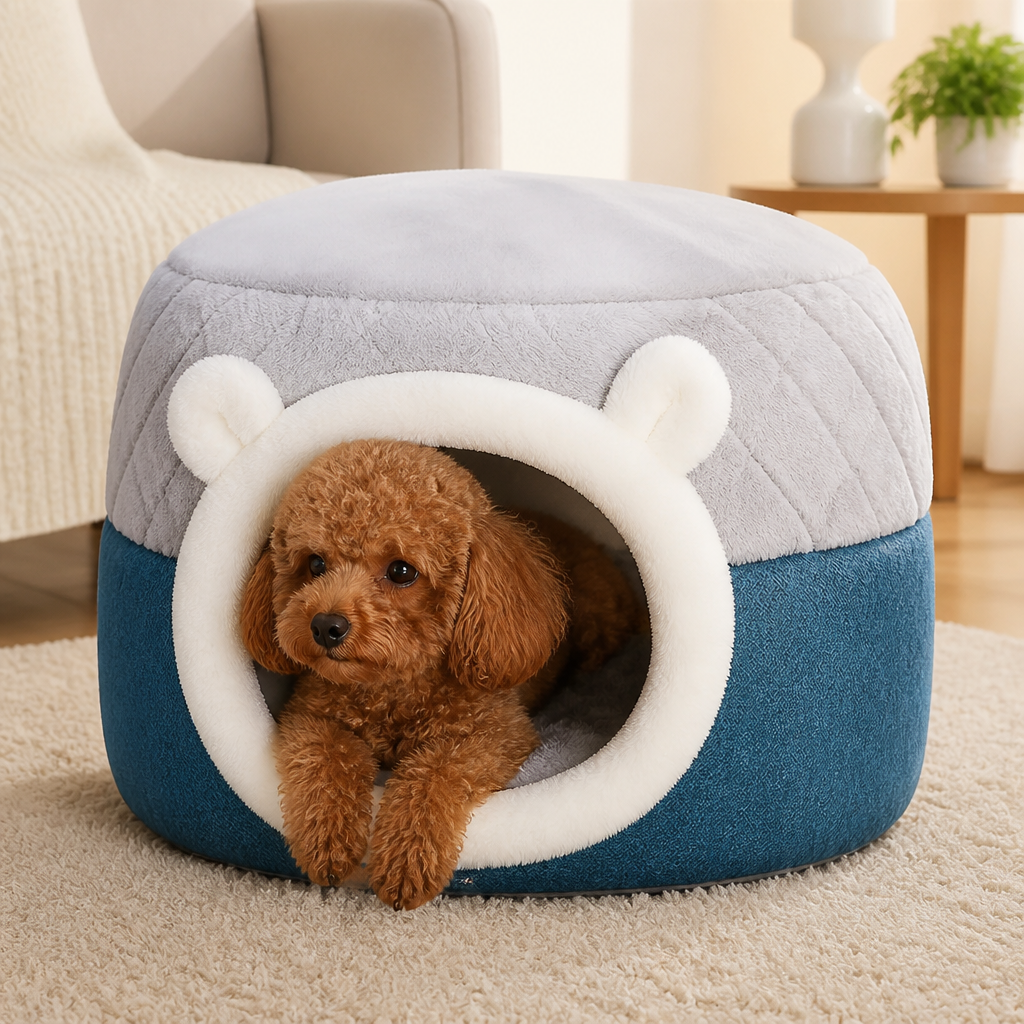 Ortekor Plush Convertible Pop-Top Pet Bed (Removable Cushion)