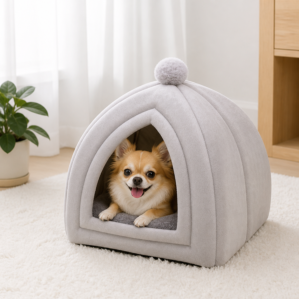 Ortekor Plush Coral Velvet Cat & Small Dog Cave Bed (Machine-Washable)