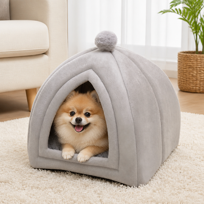 Ortekor Plush Coral Velvet Cat & Small Dog Cave Bed (Machine-Washable)