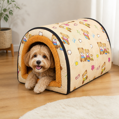 Ortekor Plush Insulated Half-Closed Dog Bed (Machine Washable Cover)