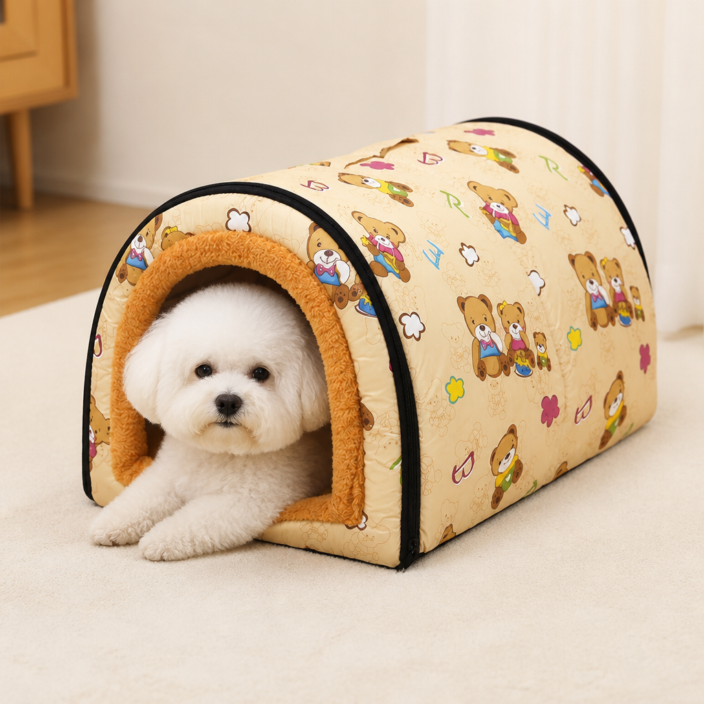 Ortekor Plush Insulated Half-Closed Dog Bed (Machine Washable Cover)