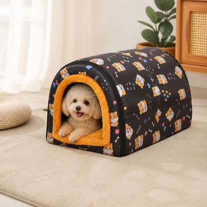 Ortekor Plush Insulated Half-Closed Dog Bed (Machine Washable Cover)