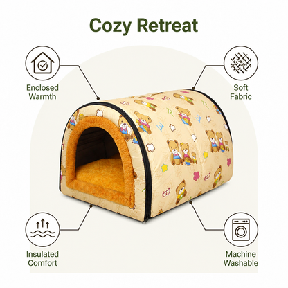 Ortekor Plush Insulated Half-Closed Dog Bed (Machine Washable Cover)