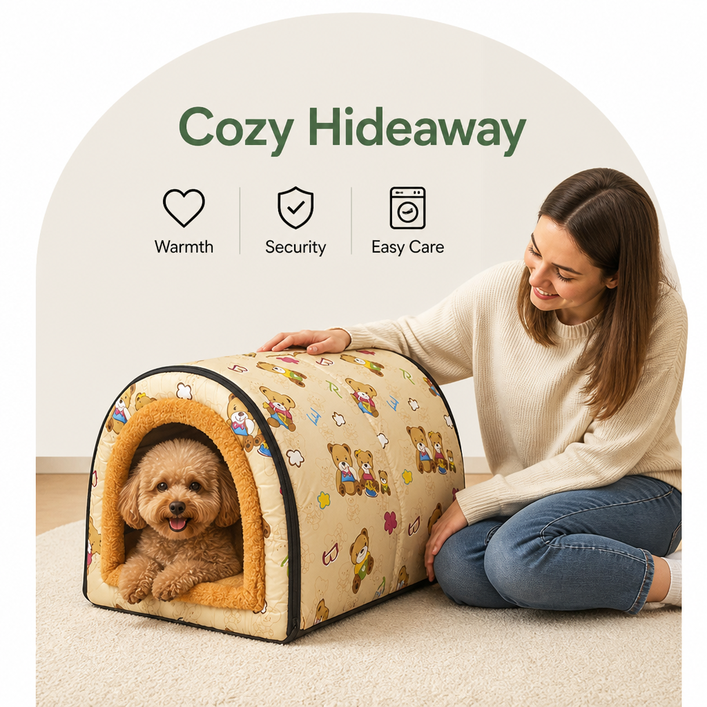 Ortekor Plush Insulated Half-Closed Dog Bed (Machine Washable Cover)