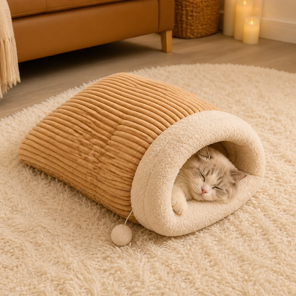 Ortekor Plush Semi-Enclosed Windproof Pet Sleeping Bag (For Small Cats & Dogs)