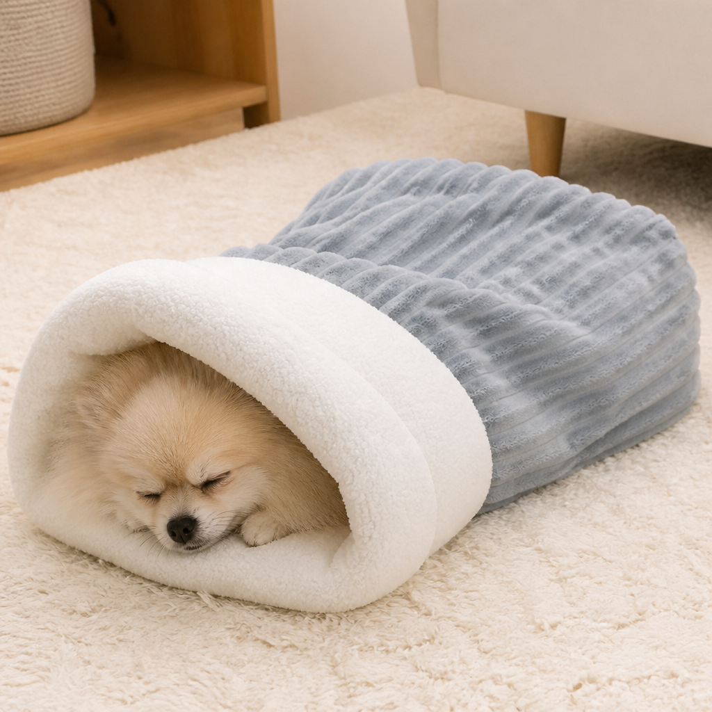 Ortekor Plush Semi-Enclosed Windproof Pet Sleeping Bag (For Small Cats & Dogs)