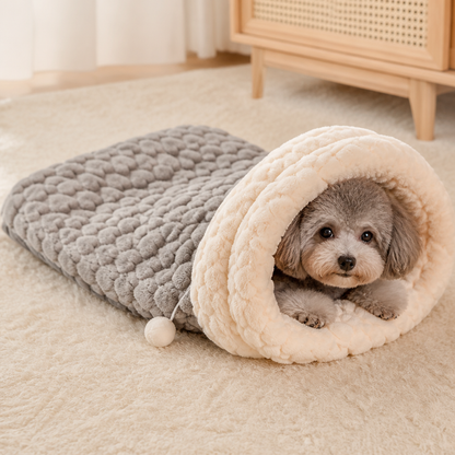 Ortekor Plush Semi-Enclosed Windproof Pet Sleeping Bag (For Small Cats & Dogs)