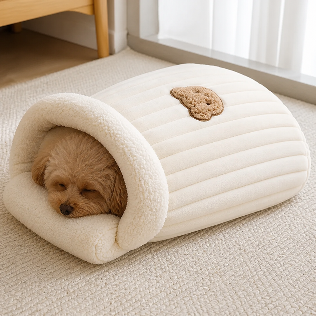 Ortekor Plush Semi-Enclosed Windproof Pet Sleeping Bag (For Small Cats & Dogs)