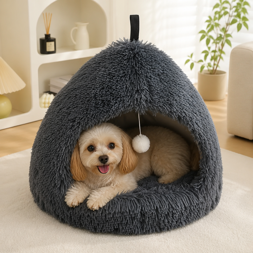 Ortekor Plush Velvet & Non-Slip Pet Bed (Includes Hanging Balls)