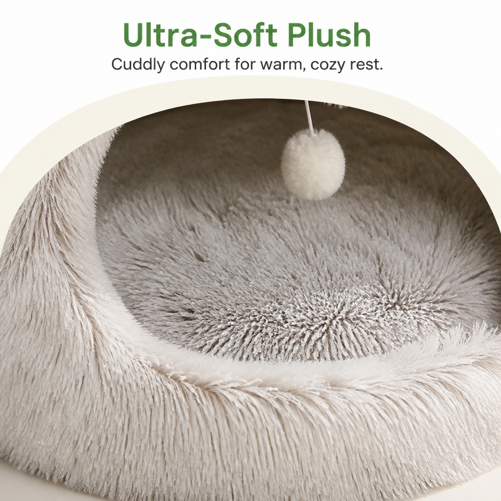 Ortekor Plush Velvet & Non-Slip Pet Bed (Includes Hanging Balls)